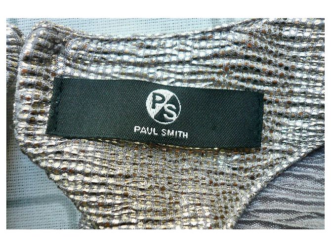 PAUL SMITH Splendido Abito Midi Laminato Maniche Corte T42 IT D'oro - vista 5