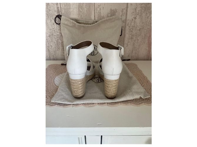 Hermès Mules compensées Blanc - vue 4