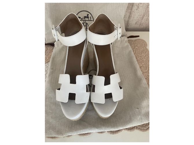 Hermès Mules compensées Blanc - vue 5
