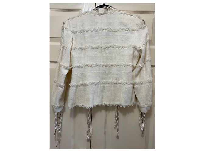 Chanel Blazer CC Tweed com aplicação de pérolas Cru - vista 8
