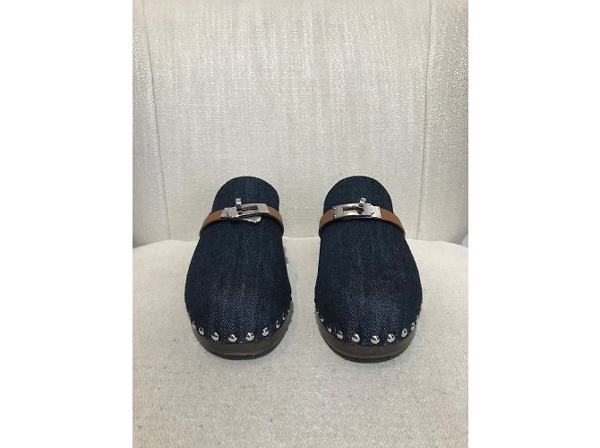 Kelly Hermès HERMES  Mules & clogs T.EU 37 Leather Blue - view 3