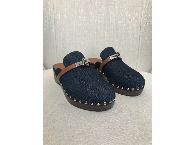 Kelly Hermès HERMES  Mules & clogs T.EU 37 Leather Blue - view 4