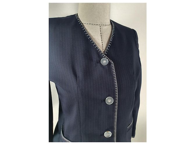 Autre Marque Gai Mattiolo Blazer Blau Gestreift Wolle - Ansicht 2