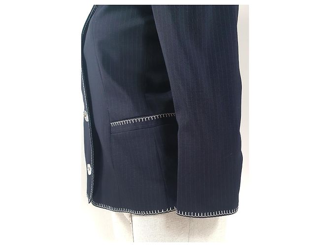 Autre Marque Gai Mattiolo Blazer Blau Gestreift Wolle - Ansicht 3