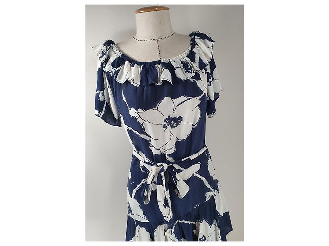 Autre Marque Timo Blumenkleid blau weiß Viscose - Ansicht 2