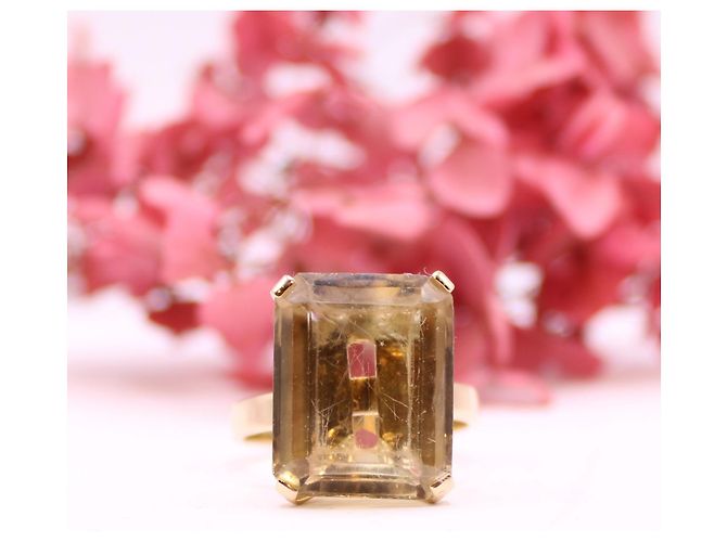 Autre Marque Anillo cóctel citrino rectangular engastado en oro amarillo 18 quilates Naranja Gold hardware - vista 2