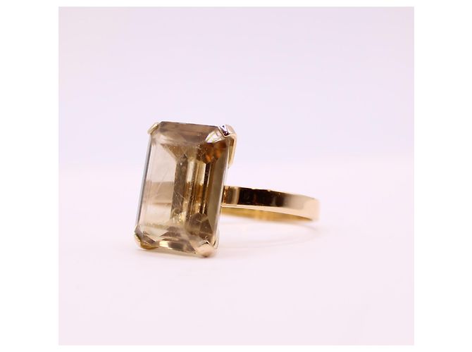 Autre Marque Anillo cóctel citrino rectangular engastado en oro amarillo 18 quilates Naranja Gold hardware - vista 5