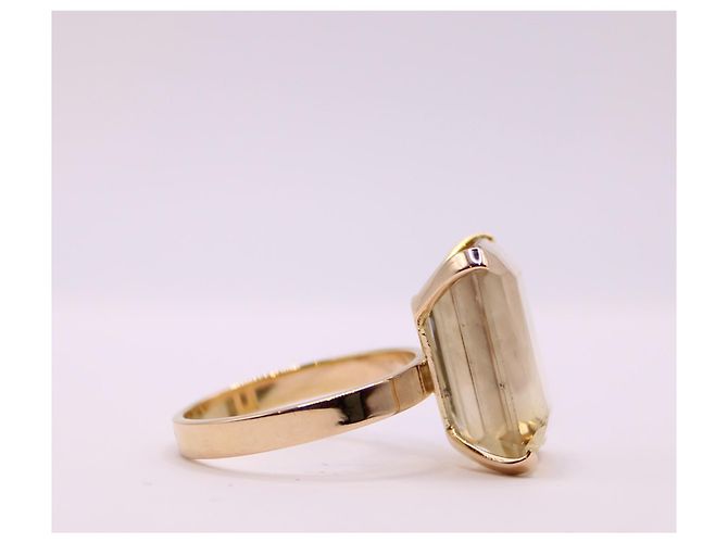 Autre Marque Anillo cóctel citrino rectangular engastado en oro amarillo 18 quilates Naranja Gold hardware - vista 8