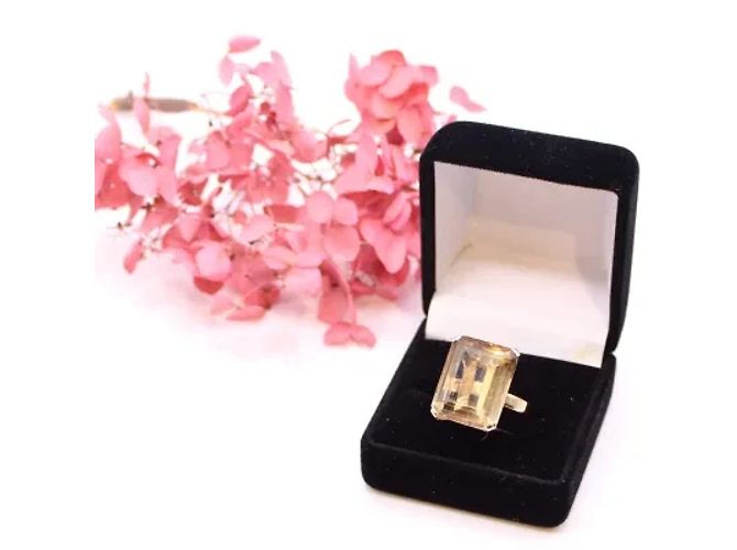 Autre Marque Anillo cóctel citrino rectangular engastado en oro amarillo 18 quilates Naranja Gold hardware - vista 9