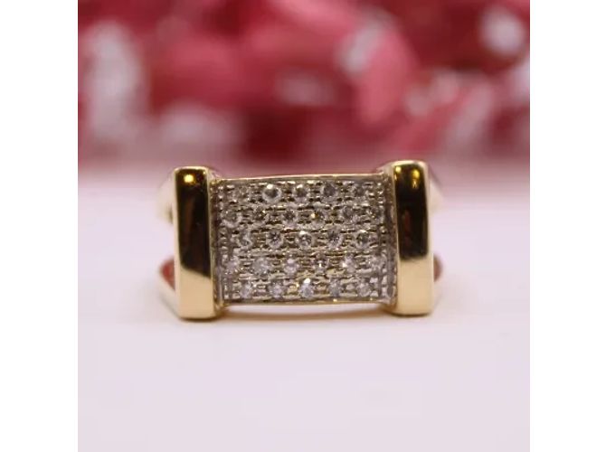 Autre Marque Großer Pavé-Diamantring aus Gelbgold 18 Karat Gold hardware - Ansicht 2