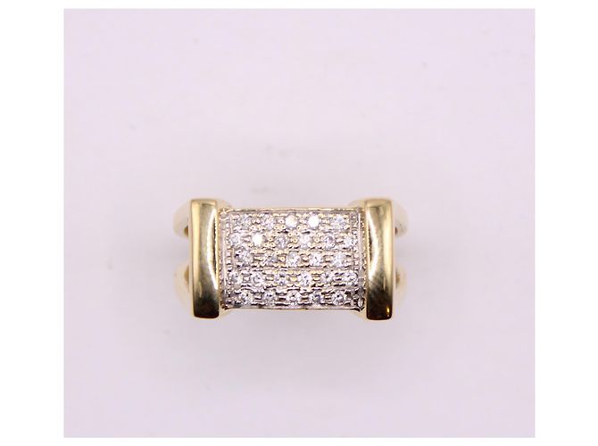 Autre Marque Großer Pavé-Diamantring aus Gelbgold 18 Karat Gold hardware - Ansicht 3