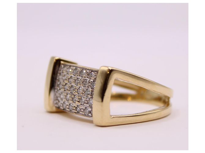 Autre Marque Großer Pavé-Diamantring aus Gelbgold 18 Karat Gold hardware - Ansicht 4