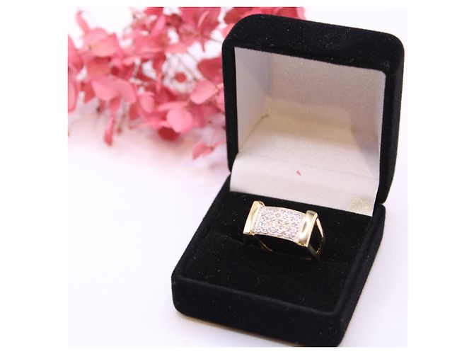 Autre Marque Großer Pavé-Diamantring aus Gelbgold 18 Karat Gold hardware - Ansicht 9