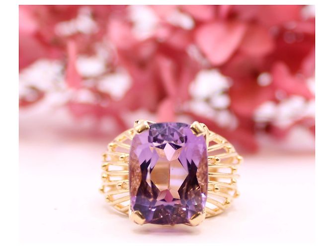 Autre Marque Gelbgoldener Amethyst-Cocktailring 18 Karat Lila Gold hardware - Ansicht 2