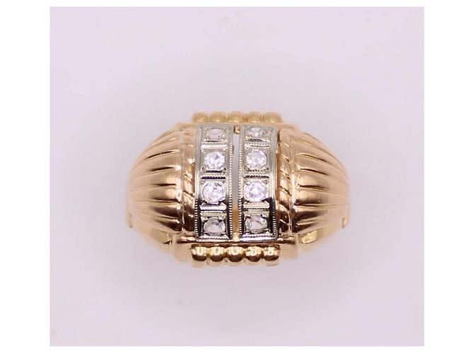 Autre Marque Anello Tank in oro giallo 18 carati e pietre bianche Gold hardware - vista 3