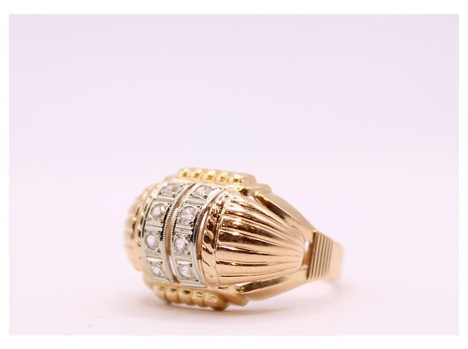 Autre Marque Anello Tank in oro giallo 18 carati e pietre bianche Gold hardware - vista 6