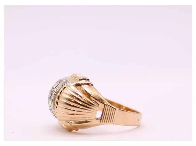 Autre Marque Anello Tank in oro giallo 18 carati e pietre bianche Gold hardware - vista 7
