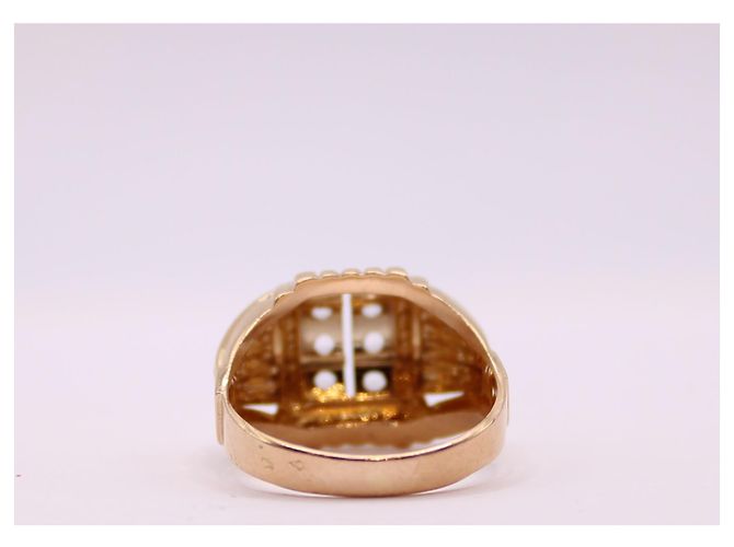 Autre Marque Anello Tank in oro giallo 18 carati e pietre bianche Gold hardware - vista 8