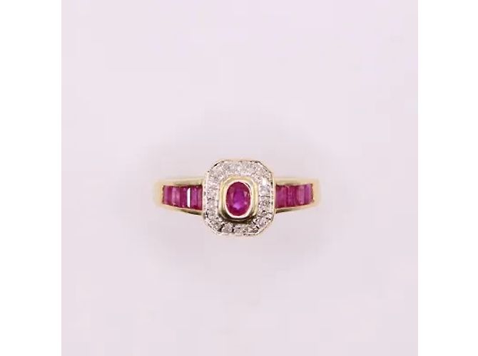 Autre Marque Octagonal ruby and diamond ring in yellow gold 18 carats Red Gold hardware - view 3
