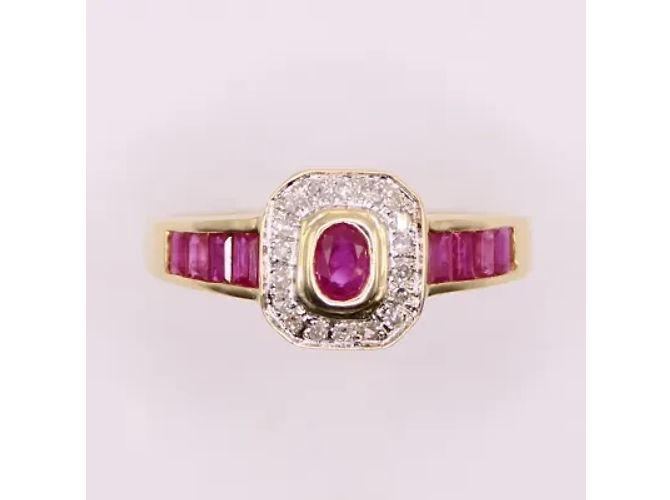 Autre Marque Octagonal ruby and diamond ring in yellow gold 18 carats Red Gold hardware - view 4