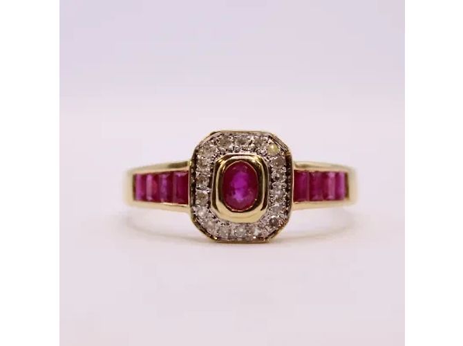 Autre Marque Octagonal ruby and diamond ring in yellow gold 18 carats Red Gold hardware - view 5