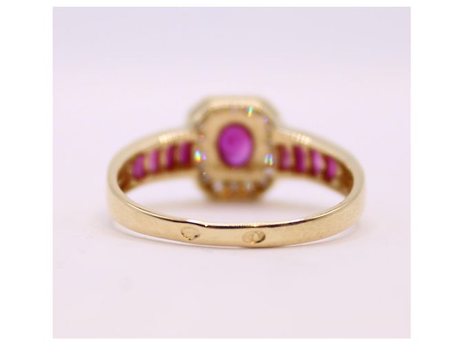 Autre Marque Octagonal ruby and diamond ring in yellow gold 18 carats Red Gold hardware - view 8