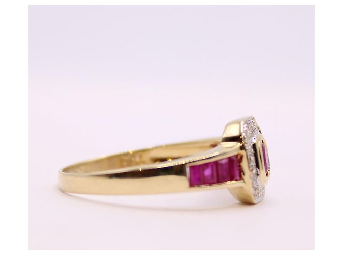 Autre Marque Octagonal ruby and diamond ring in yellow gold 18 carats Red Gold hardware - view 9