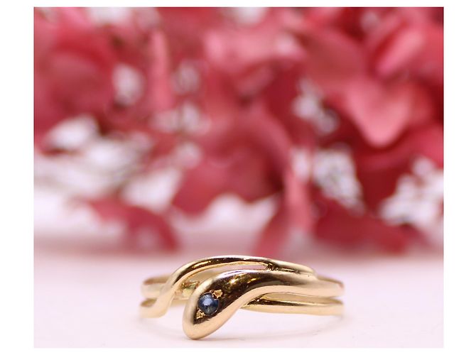 Autre Marque Anello serpente in oro giallo 18 carati e zaffiro periodo Napoleone III Blu Gold hardware - vista 2