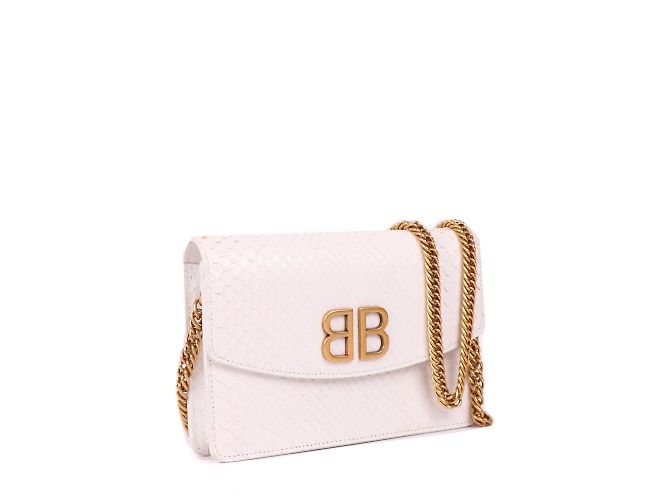 BALENCIAGA - Bolsa de ombro BB de python Branco - vista 2
