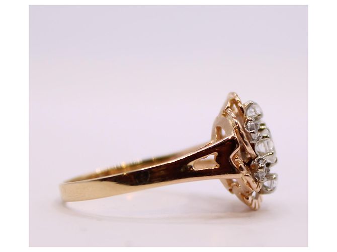 Autre Marque Anello floreale con pietre bianche in oro giallo 18 carati Gold hardware - vista 10