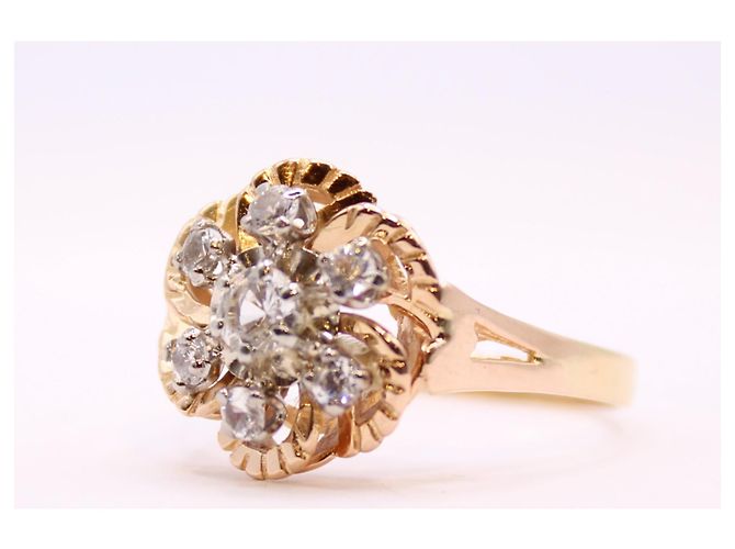 Autre Marque Anello floreale con pietre bianche in oro giallo 18 carati Gold hardware - vista 6