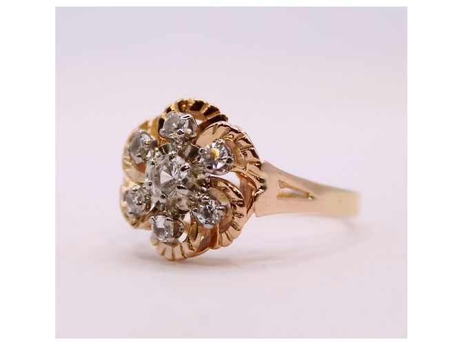 Autre Marque Anello floreale con pietre bianche in oro giallo 18 carati Gold hardware - vista 7