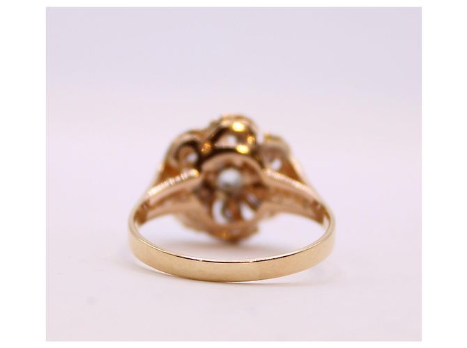 Autre Marque Anello floreale con pietre bianche in oro giallo 18 carati Gold hardware - vista 9