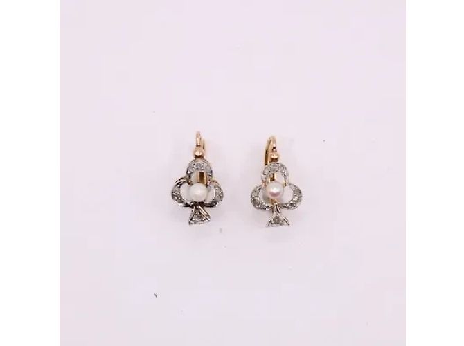 Autre Marque Orecchini Art Nouveau a forma di trifoglio con diamanti e perle fini Gold hardware - vista 3