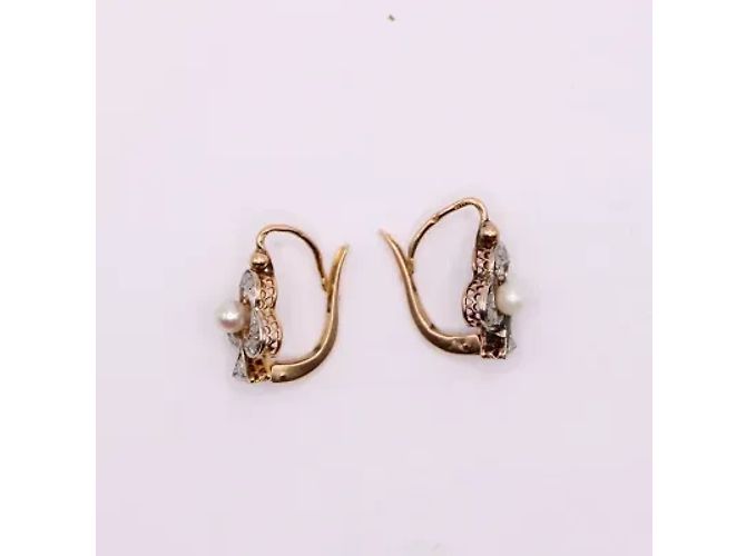 Autre Marque Orecchini Art Nouveau a forma di trifoglio con diamanti e perle fini Gold hardware - vista 5