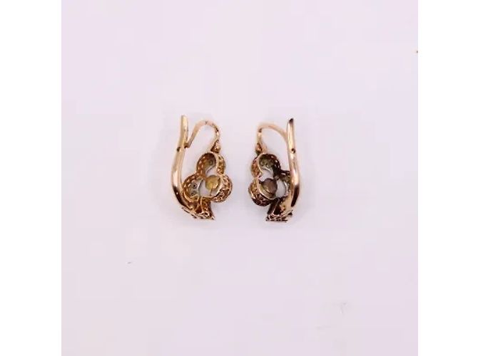 Autre Marque Orecchini Art Nouveau a forma di trifoglio con diamanti e perle fini Gold hardware - vista 6