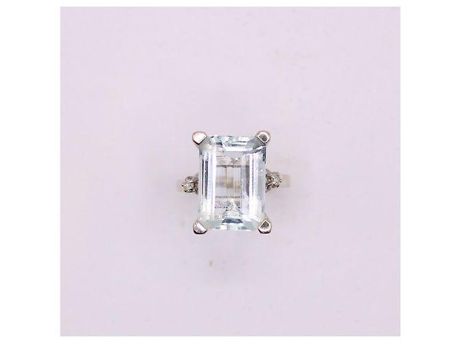 Autre Marque Anello con acquamarina e diamanti in oro bianco 18 carati Blu chiaro Silver hardware - vista 3