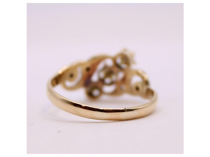 Autre Marque Belle Epoque-Trilogie-Ring aus feinen Perlen und Diamanten, eingefasst in Gelb- und Weißgold 18 Karat Gold hardware - Ansicht 6