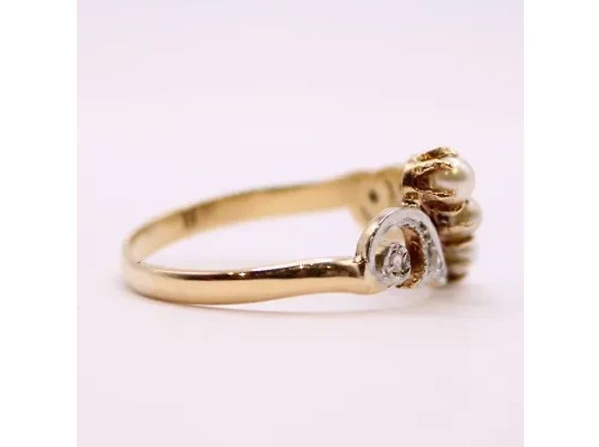 Autre Marque Belle Epoque-Trilogie-Ring aus feinen Perlen und Diamanten, eingefasst in Gelb- und Weißgold 18 Karat Gold hardware - Ansicht 7