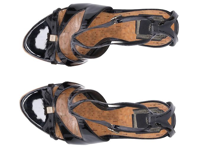 Zeppa Christian Dior Starlet T-Strap in vernice nera - vista 5