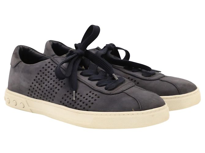 Tod's Tod‘s Perforated Detail Lace Up Sneakers in Blue Suede - view 3