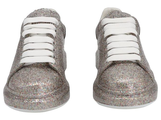Alexander Mcqueen Multicolor Glitter Spray Oversized Sneakers in Silver Leather Silvery Metallic - view 2
