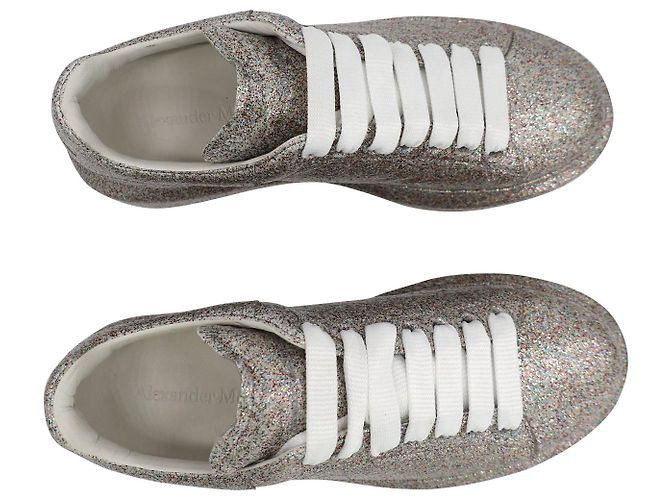 Alexander Mcqueen Multicolor Glitter Spray Oversized Sneakers in Silver Leather Silvery Metallic - view 4