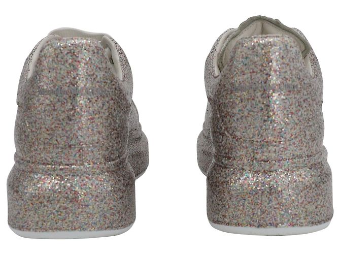 Alexander Mcqueen Multicolor Glitter Spray Oversized Sneakers in Silver Leather Silvery Metallic - view 7