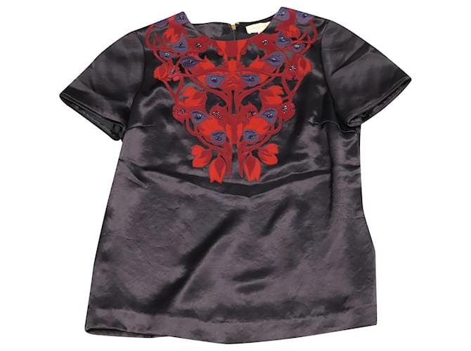 Tory Burch Tia bestickte Bluse aus schwarzem Polyester - Ansicht 3