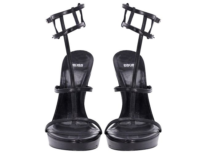 Hugo Boss Boss Riemchen-Plateausandalen aus schwarzem Leder - Ansicht 2