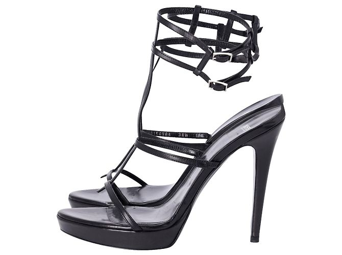 Hugo Boss Boss Riemchen-Plateausandalen aus schwarzem Leder - Ansicht 3