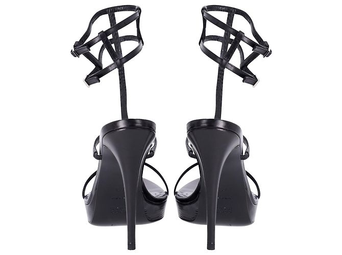 Hugo Boss Boss Riemchen-Plateausandalen aus schwarzem Leder - Ansicht 4
