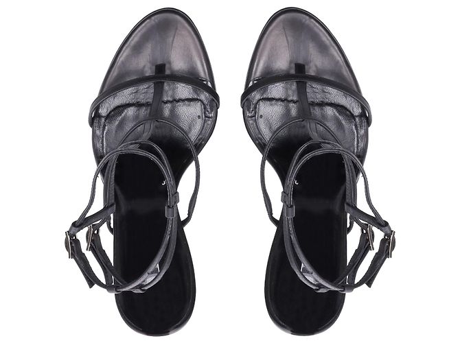Hugo Boss Boss Riemchen-Plateausandalen aus schwarzem Leder - Ansicht 5