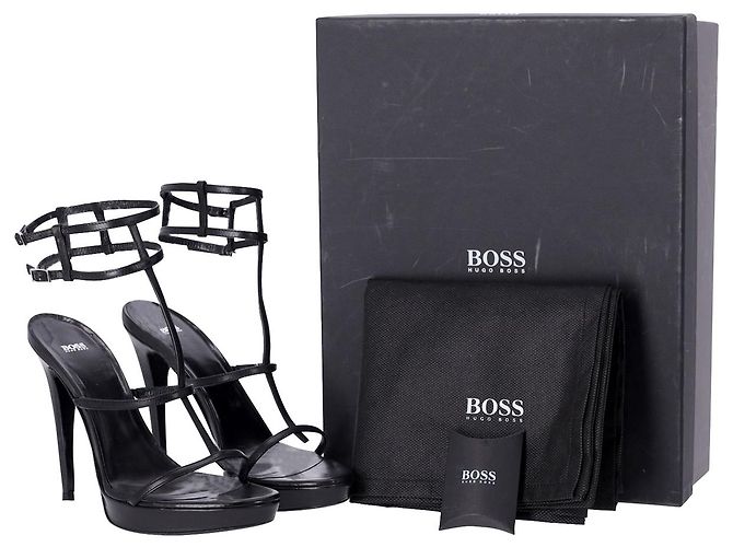 Hugo Boss Boss Riemchen-Plateausandalen aus schwarzem Leder - Ansicht 7